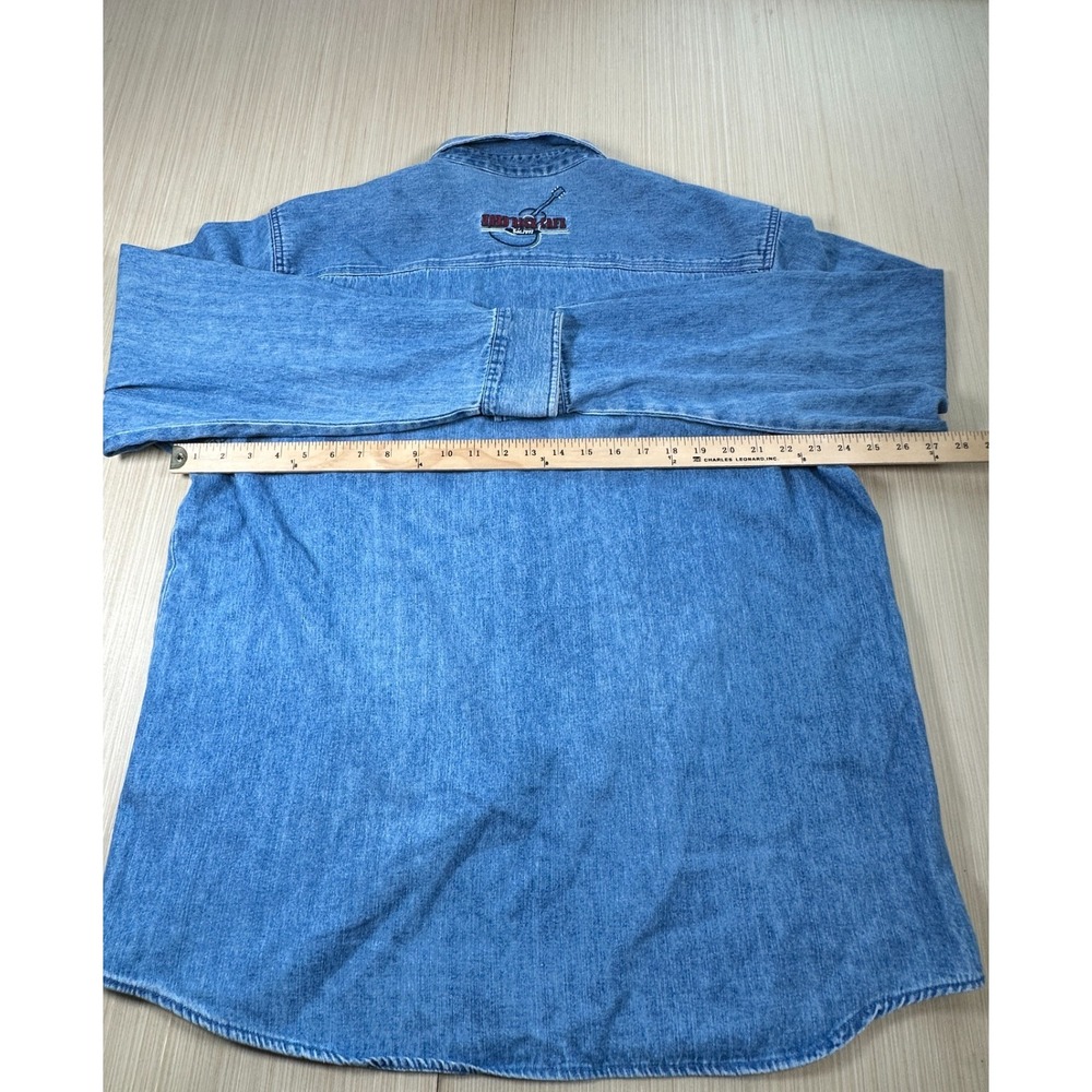 Hard Rock Shirt Mens XL Blue Logo Cotton Denim Long Sleeve Collared Button-Up - Picture 4 of 6